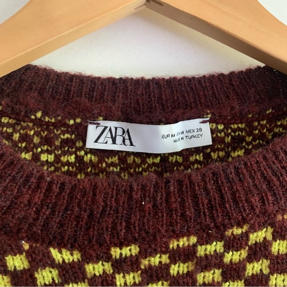size medium Zara wine and chartreuse sweater with cutout - Picture 3 of 7